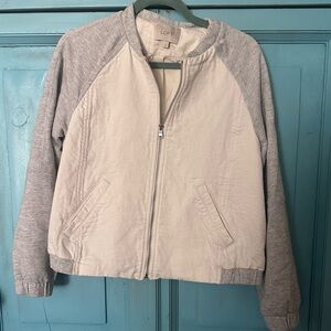 LOFT Cream Body with Light Gray Sleeve Bomber Jacket